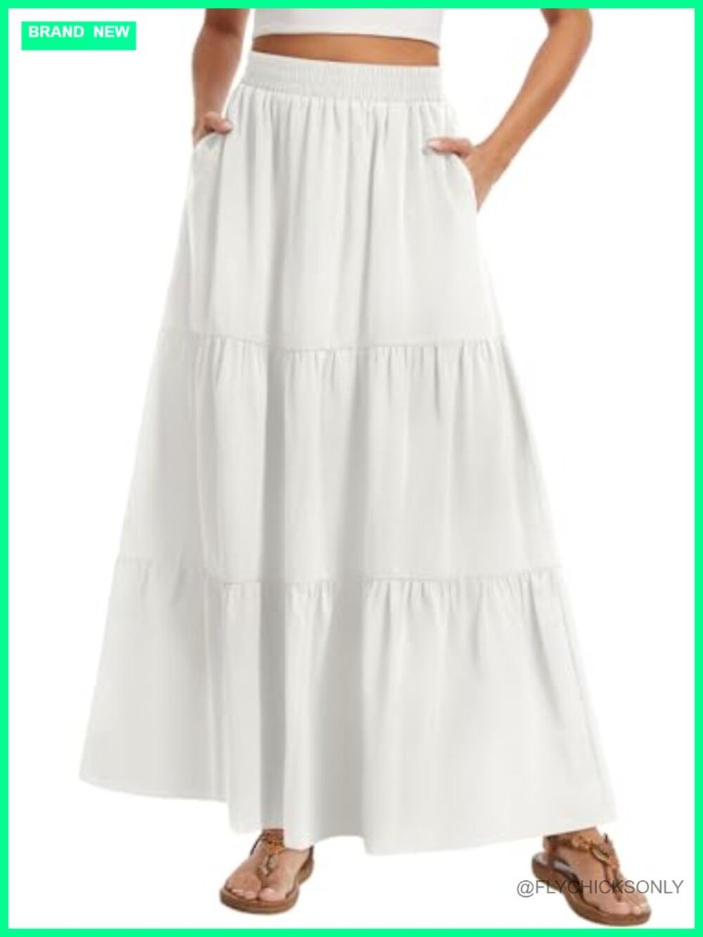AYIFU Women's Boho Tiered A-Line Maxi Skirt High Waist Pockets Beach